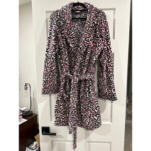 Victoria's Secret Cheetah Leopard Heart Print Fuzzy Plush Robe Size M/L